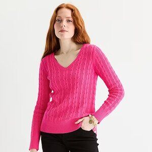NWT St. John's Bay Womens V Neck Long Sleeve Cable Knit Pullover Sweater, Pink